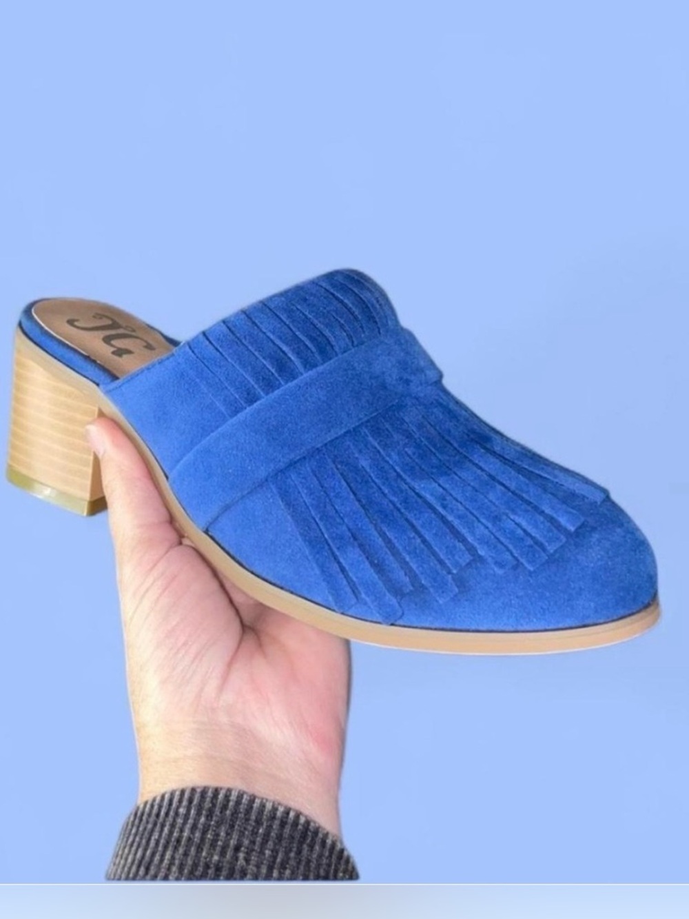 NWT Journee Blue Suede Fringe Clogs 6